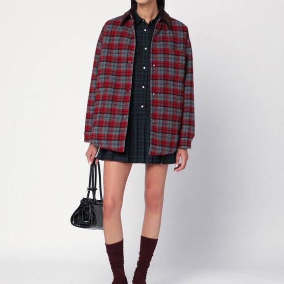 Red and Gray Checkered Down Vintage Jacket - Picture 1 of 10